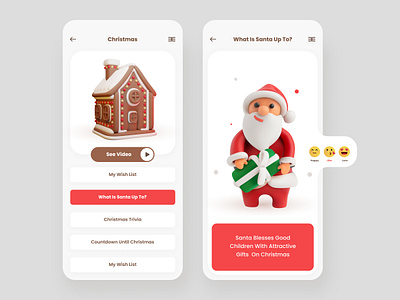 Christmas Santa Gift App 31st 3d app app screen christmas clean design design festival figma gift app illustration light minimal mobile app red color santa theme ui ux winter