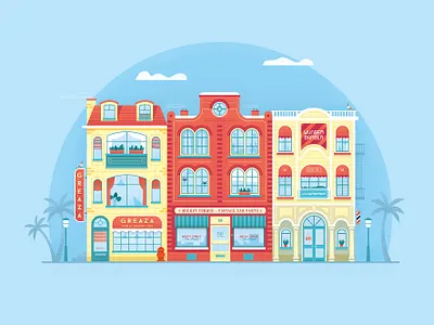 Summer City barber bird city clouds house illustration lantarn palmtree pigeon retro summer texture vector vintage