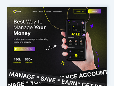 Web Design - Finance Landing Page 3d banking business crypto currency dark theme design finance graphic design investing landing page minimal mobile app product page stocks ui userexperience ux webdesign website