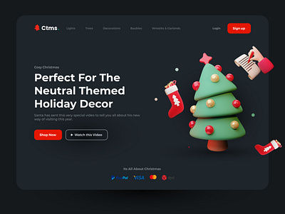 Holiday Decor Landing Page christmas tree dark theam design figma green holiday icon illustration landing page logo theam tree ui ux web web development web page website