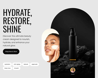 Beauty Hero section for Framer built with Frameblox UI kit beauty clean component cream cta framer header headline hero landing product section social proof template testimonial ui ui design webdesign website website design