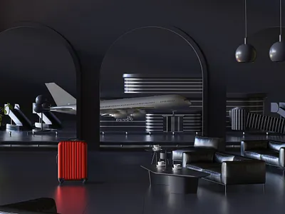 Business lounge airport architecture bag building cinema4d coffee couch flower fly interior jet luggage octane plane suitcase