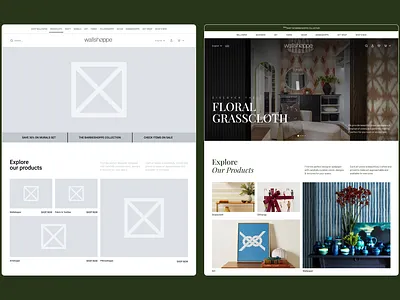 Wallshoppe Website Design - Home Wireframe & High-Fidelty Design ecommerce ecommerce design figma furniture brand home design landing page lightspace ui design wallshoppe web design wireframe