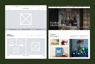 Wallshoppe Website Design - Home Wireframe & High-Fidelty Design ecommerce ecommerce design figma furniture brand home design landing page lightspace ui design wallshoppe web design wireframe