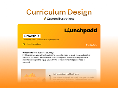 Curriculum Design for Advanced startup course - graphic design branding business course colors curriculum design custom illustration design figma graphic design graphics illustration launchpad shapes startup syllabus design vector visuals