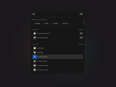 Command Search Dark clean components dark ui design design system interface item menu minimal modal overlay produdct saas search spotlight ui ui design ux ux design web