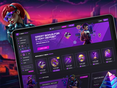 Cyberpunk Casino : Custom-Designed Website casinowebsitedesign customwebdesign cyberpunkwebdesign design dribbble figma design futuristicdesign gambling game design illustration interactivedesign lime agency neondesign responsivedesign ui uiux