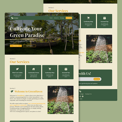 Verdant - Gardening Landing Page avory branding cream design gardening graphic design green illustration inspiration landing landing page logo page ui uiux ux web design webdesign website website design