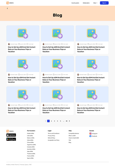 Ohayu Travel eSIM Blog Design - Homepage esim travel blog ui web design