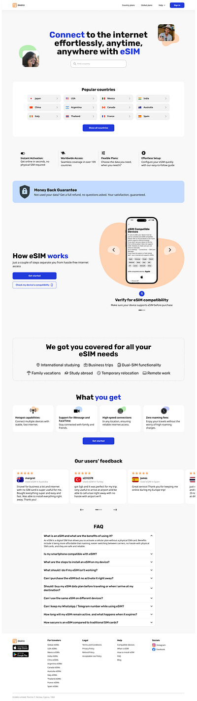 Ohayu eSIM Homepage Design branding esim logo travel esim ui web design website design