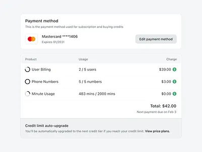 Billing & Usage Settings account billing dashboard payment settings usage user interface