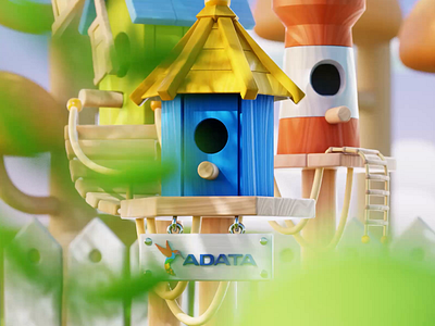 ADATA - Hummingbird Castle 3d 3d art 3d illustration adata animation bird house blender cycles eevee hummingbird motion design motion graphics render wood