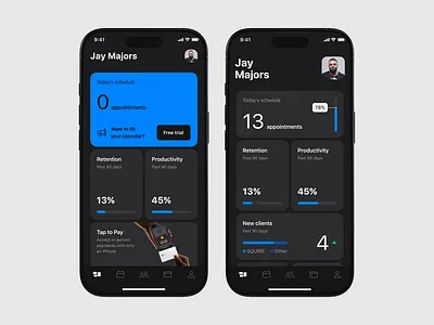 Barbershop app dashboard barber barbershop blue booking dark dark mode dashboard finance graphs mobile dashboard