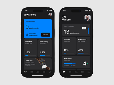 Barbershop app dashboard barber barbershop blue booking dark dark mode dashboard finance graphs mobile dashboard