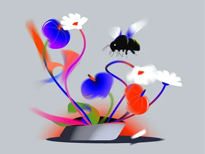 Flowers & Bee abstract anthurium bee bloom blossoms botanicals buzzing colourful daisies flight floral flower flowers flying garden illustration petals plants pollination vector