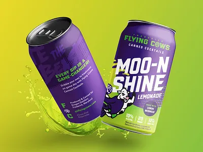 Flying Cows Canned Cocktail alcohol basketball beverage bold branding canned cocktail cow design drink flying fresh lemonade lime package packaging purple sip sports yellow