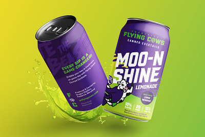 Flying Cows Canned Cocktail alcohol basketball beverage bold branding canned cocktail cow design drink flying fresh lemonade lime package packaging purple sip sports yellow