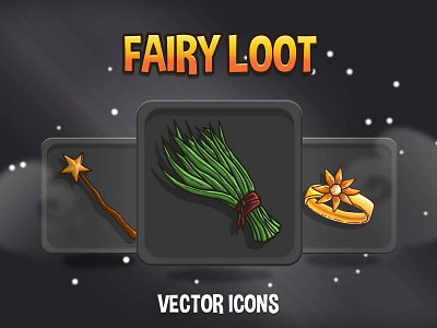 Fairy Loot Game Icons 2d asset assets fantasy game game assets gamedev icon icone iconpack icons indie indie game loot mmo mmorpg pack rpg set vector