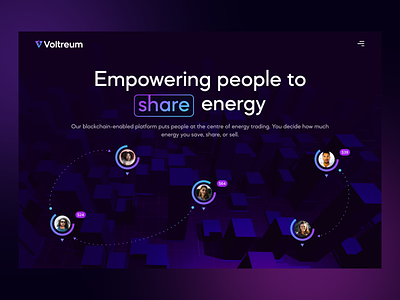 Voltreum — Case Study 3d animation blockchain blue dark desktop energy gradient people ui ux voltreum web design web3 website