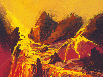 Lava illustration landscape lava mountain oil painting texture volcano