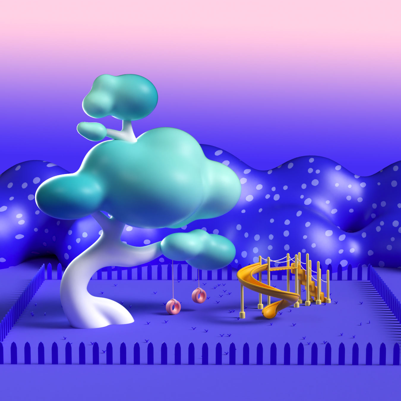 Park 3d bonsai c4d cgi cinema 4d illustration kids maxon modeling nature otoy oxtane park plants purple render slider swing