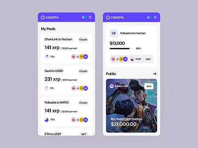 Casama | Dashboard mobile bazen agency bitcoin blockchain crowdfunding crypto crypto app crypto desktop app crypto mobile app crypto ui crypto wallet cryptocurrency dashboard defi finance fintech mobile dashboard saas ui ui card ux