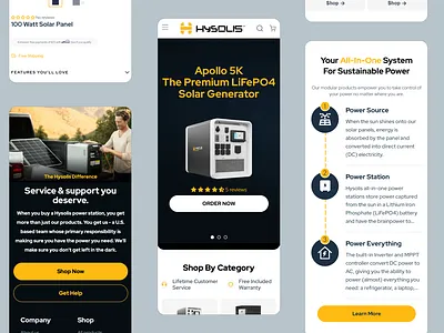 Hysolis Mobile Website Design - Solar Panel & Power Stations ecommerce features page figma hysolis lightspace mobile design product page shopify ui ui design ui ux design web design