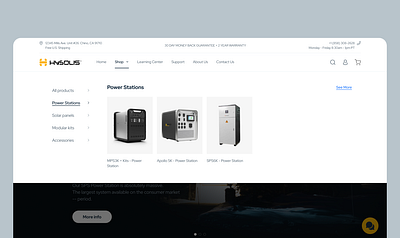 Hysolis Website Design - Menu Solar Panel & Power Stations ecommerce energy energy power hysolis lightspace menu menu design menu ecommerce shopify solar panel ui design ui ux web design