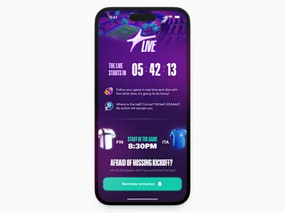 Omada – Live Onboarding app betting countdown football game live mobile onboarding reminder soccer sports ui