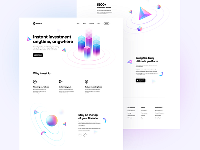 Invest.io Landing Page app business charts colorful concept design gradient graphs illustration investment landing page minimalism shapes ui ui design ux ux design web design website white