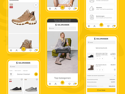 Salamander online shop boots e-commerce ecommerce fashion icons mobile shoe shoes shop ui ux yellow