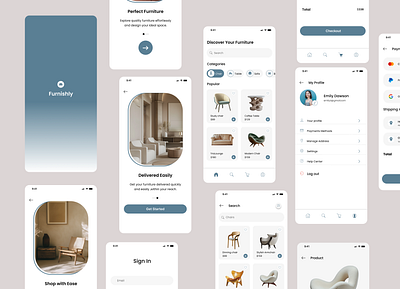 Furnishly || Furniture App UI app design clean design design design inspiration dribble e commerce furniture app home decor interface design minimal app mobile app modern design product design shopping app ui user interface ux visual design