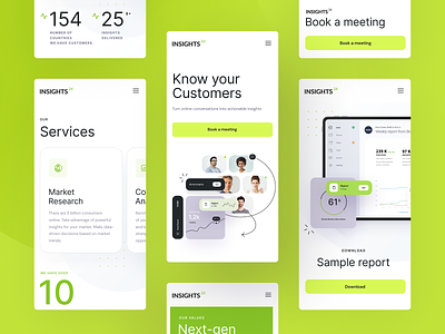 Insights24 clean contact green landing minimal mobile report social tracking