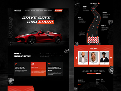 DriveSFN landing page animation design dark theme dark ui design desktop design graphic design landing page ui uiux design web design web design ui