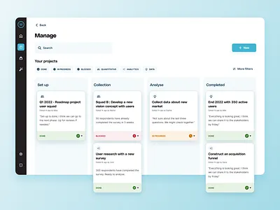 Vision for insight marketing — quantilope x The Design Crew ai automation b2b board card dashboard data design filters interface marketing product projects prototype search ui user experience user interface ux vision
