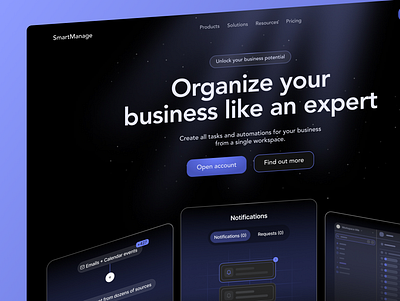 Management Software Business Web Design Landing Page business dashboard expert hero design hero section landing page notifications organization purple saas software task tasks todo todo list ui ui design web design webdesign website design