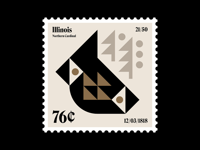 Illinois V2 (centered) barn bird cardinal cozy forest icon illinois illustration logo midwest modernism nature neutrals pine quilt scandinavian stamp symbol trees wildlife