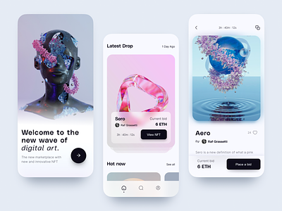 Moon - NFT Marketplace android app application art bitcoin case studie concept crypto design digital eth graphic design ios marketplace mobile nft shopping ui wireframes