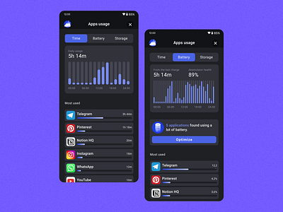 Cleaner Pro | Dark theme android app application cleaner dark design figma mockup theme ui