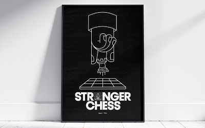 StrangerChess Poster black bold chess hairline hand illustration line art poster typedesign white