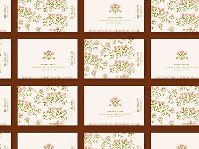 Bonnet Bakehouse bakery baking branding cards flowers icon design identity logo design logo designer pattern print strawberry