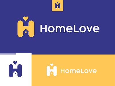 Homelove abstract blue heart home house letter h logo design logo designer love monogram negativespace yellow