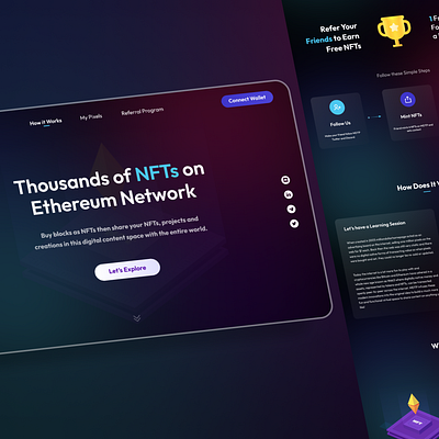 NFT Pixels Landing Page blockchain case study crypto dark mode design landing page landing page design minimal nft nft design pixels ui ui design user interface ux ux design web app web design web3 website design