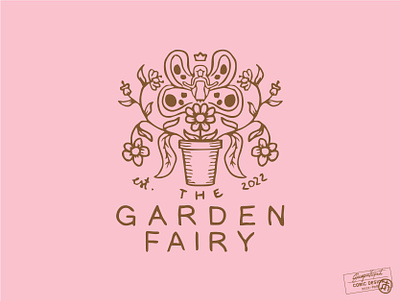 The Garden Fairy cute decor elegant fairy feminine flower gardening gold graphics hand lettering illustrator logo design nature organic pink plant type vector vintage woman