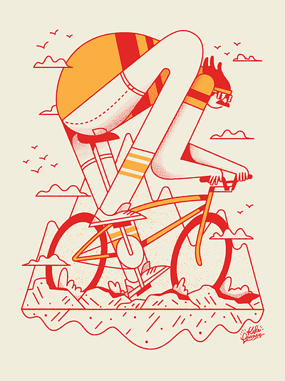 Mustachioed Mountain Marauder 80s artcrank bike biking illustration mountain mountain bike posters retro screen print two color