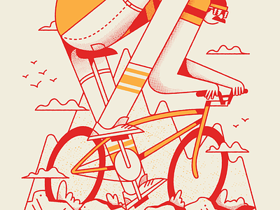 Mustachioed Mountain Marauder 80s artcrank bike biking illustration mountain mountain bike posters retro screen print two color