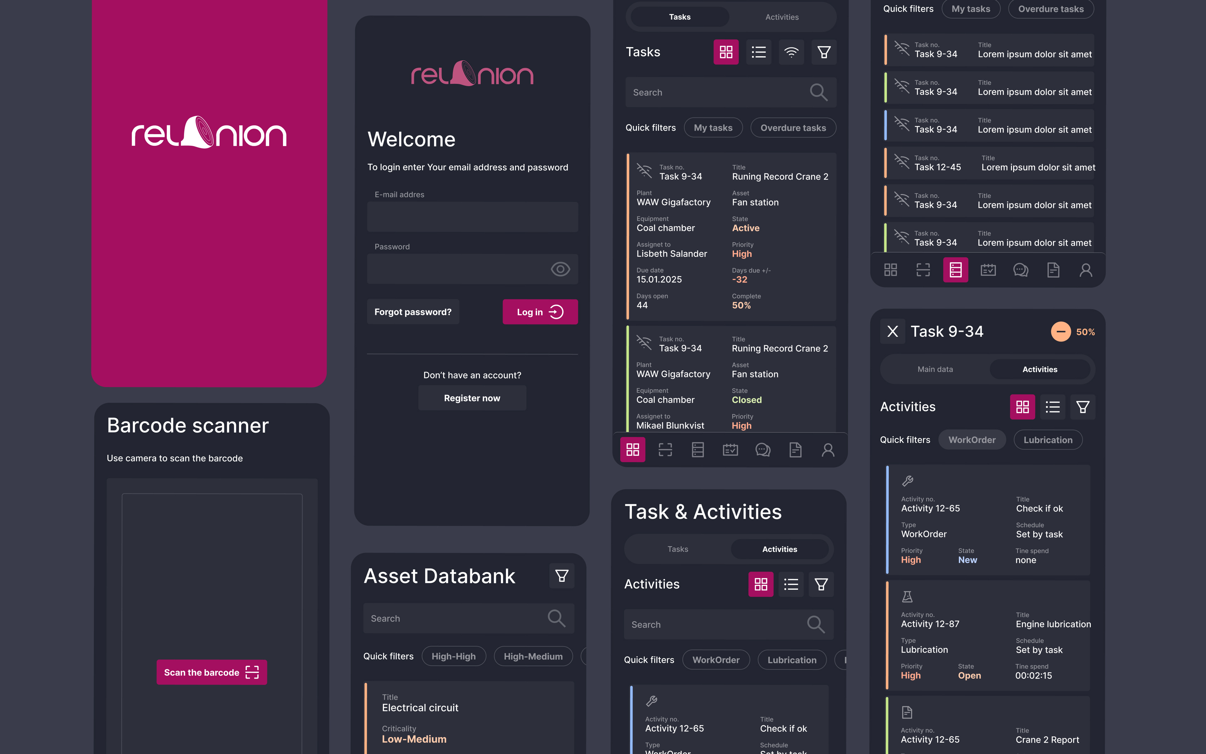 RelOnion - CMMS Mobile App dark mode management mobile mobile app reports tasks ui