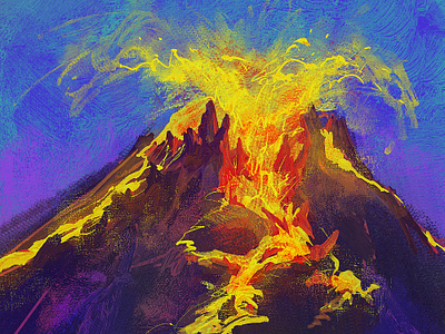 Volcano illustration landscape lava mountain oil painting texture volcano