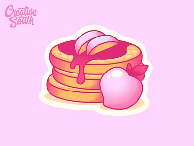 Peach Waffles Sticker breakfast conference creative south cute design figma gradient graphic design illustration pastel peach pink sticker vector waffle