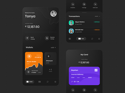 Rayshen | Crypto Wallet App android app banking cards ui crypto crypto wallet cryptocurrency currency dark ui design finance interaction design ios mobile transaction trending ui uiux ux wallet